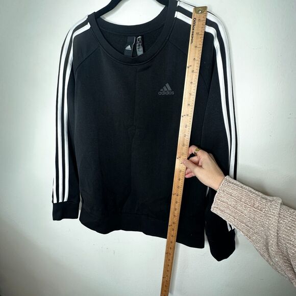 RARE Adidas Black 3-Stripe Fleece Crew Neck Long Sleeve Sweater Rib Cuffs Medium - Picture 8 of 13